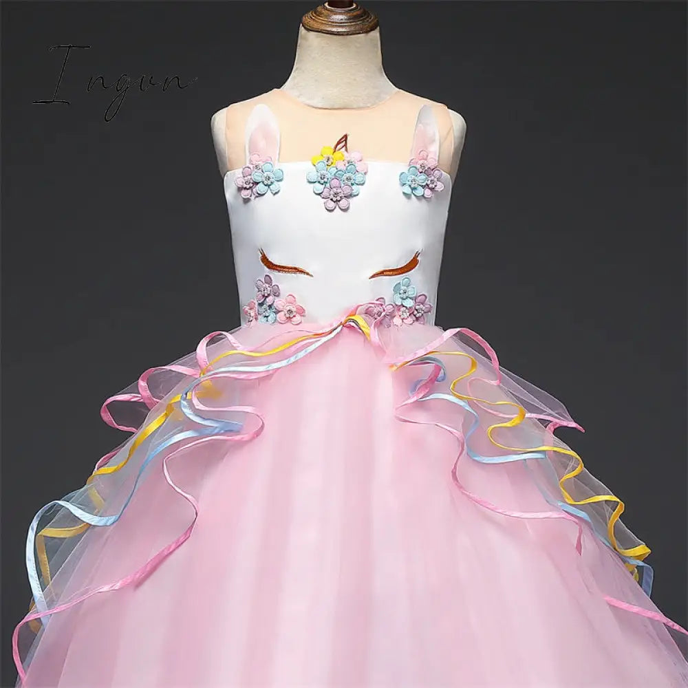 Ingvn - Red Girl Lace Embroidery Christmas Birthday Party Dress Flower Wedding Gown Formal Kids Dresses For Girls Teen Clothes 6 14 Yrs