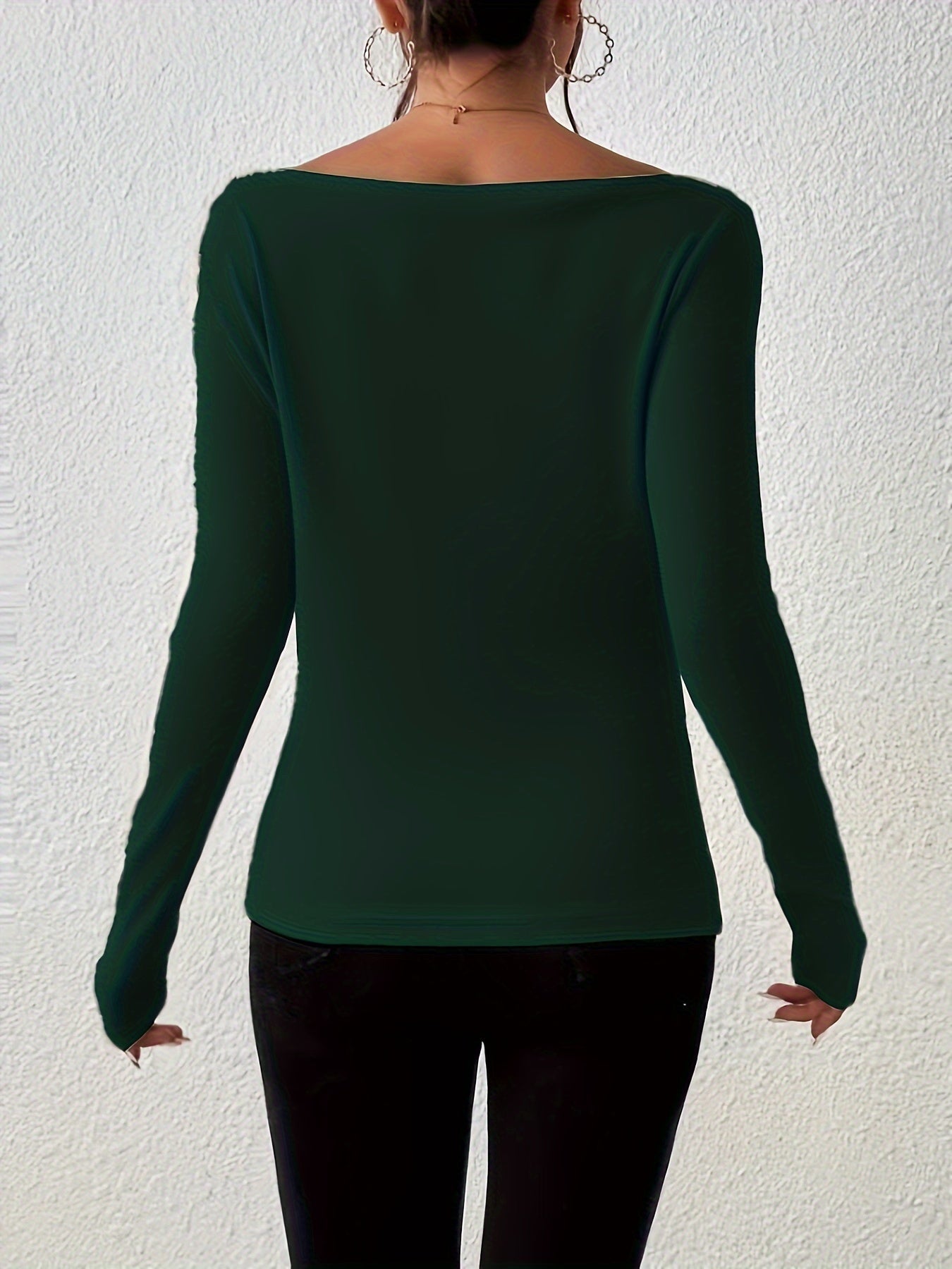 Womens Classic Solid Boat Neck T-Shirt - Stylish Long Sleeves for Spring & Fall - Versatile Casual Top - Premium Quality Wardrobe Staple