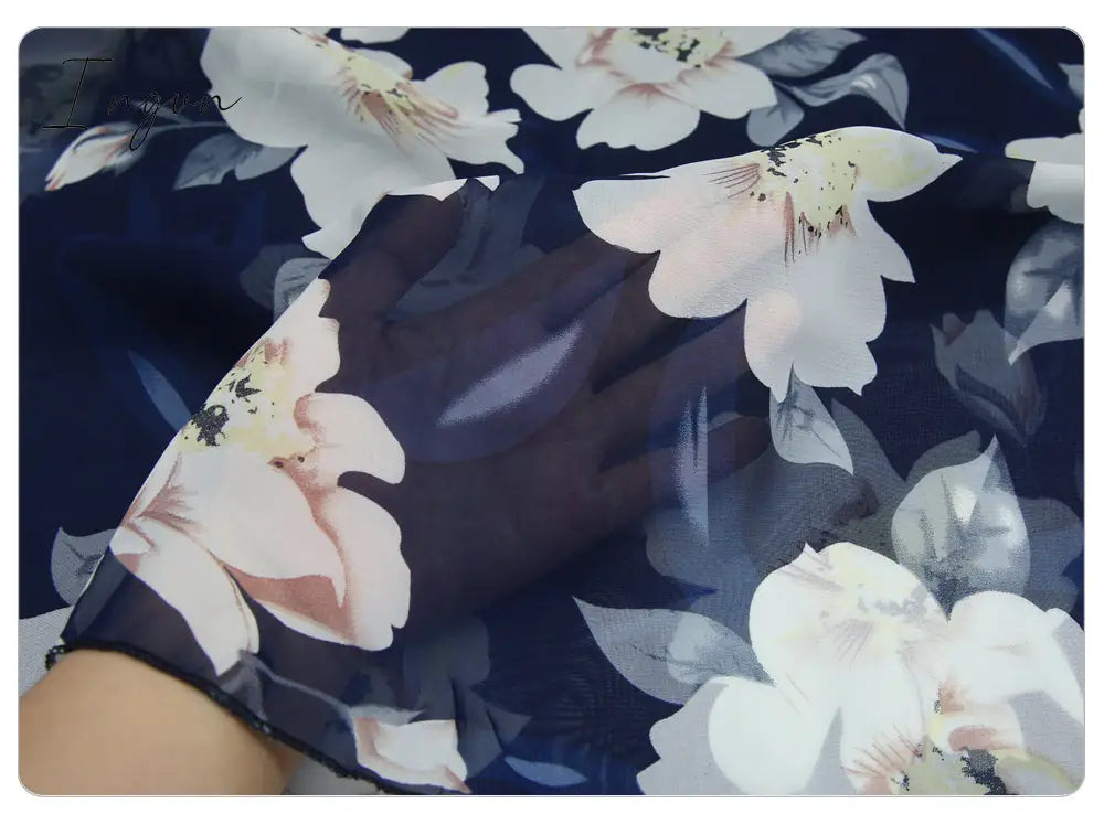 Ingvn - New Plus Size Women Chiffon Skirt Europe Fashion Bow Saia Midi Lining Jupe Femme Lace Up Falda Mujer Summer Print Floral Skirts