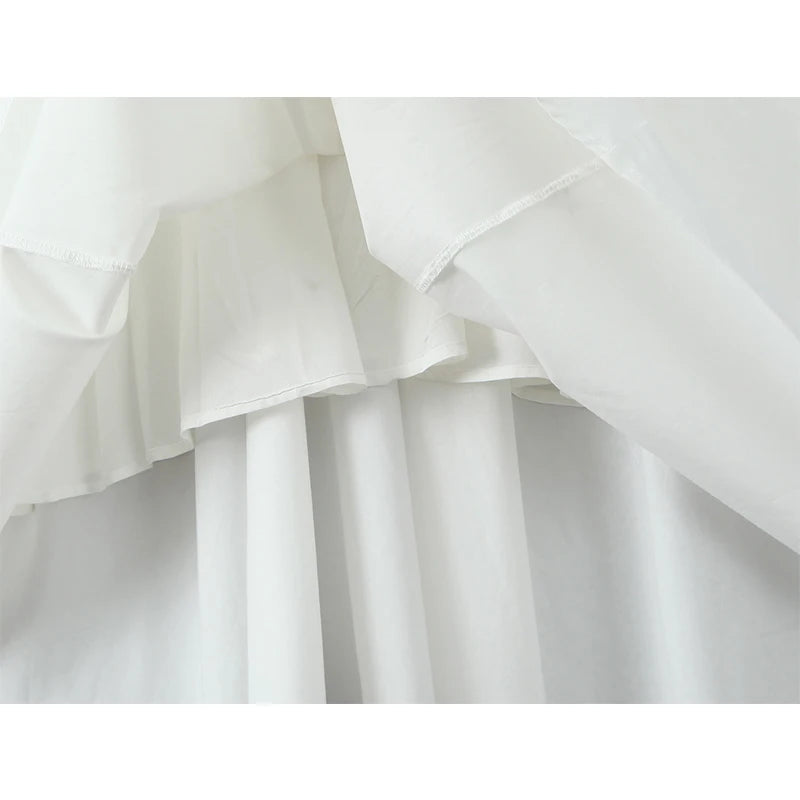 Elegant Women Sexy Backless O Neck White Tank Dress Pleated Swing Hem A-line Midi Summer Dress Lace Up Sundress Holiday