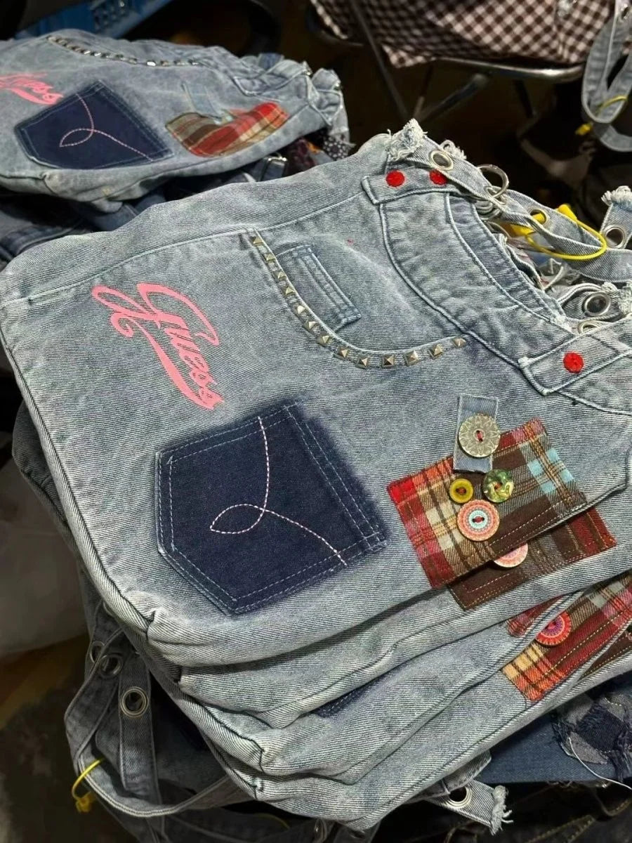 Ingvn  Korean Y2k Denim Patchwork Underarm Bag Large Capacity Shoulder Bag Women's Commuter Bag Summer Retro Denim Women's Bag