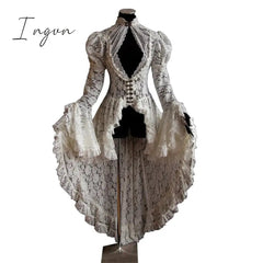 Ingvn - Ladies Summer Fall Winter Vestidos Y2k Gothic Lace Middle Ages Noble Dress Women Slim Goth Midi Long Flare Sleeve Dresses