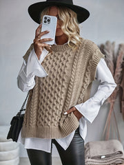 Plus Size Twist Textured Sweater Vest - Casual, Side Split, Crew Neck, Knitted, Soft, Cozy, and Chic Women's Clothing for Everyday Wear