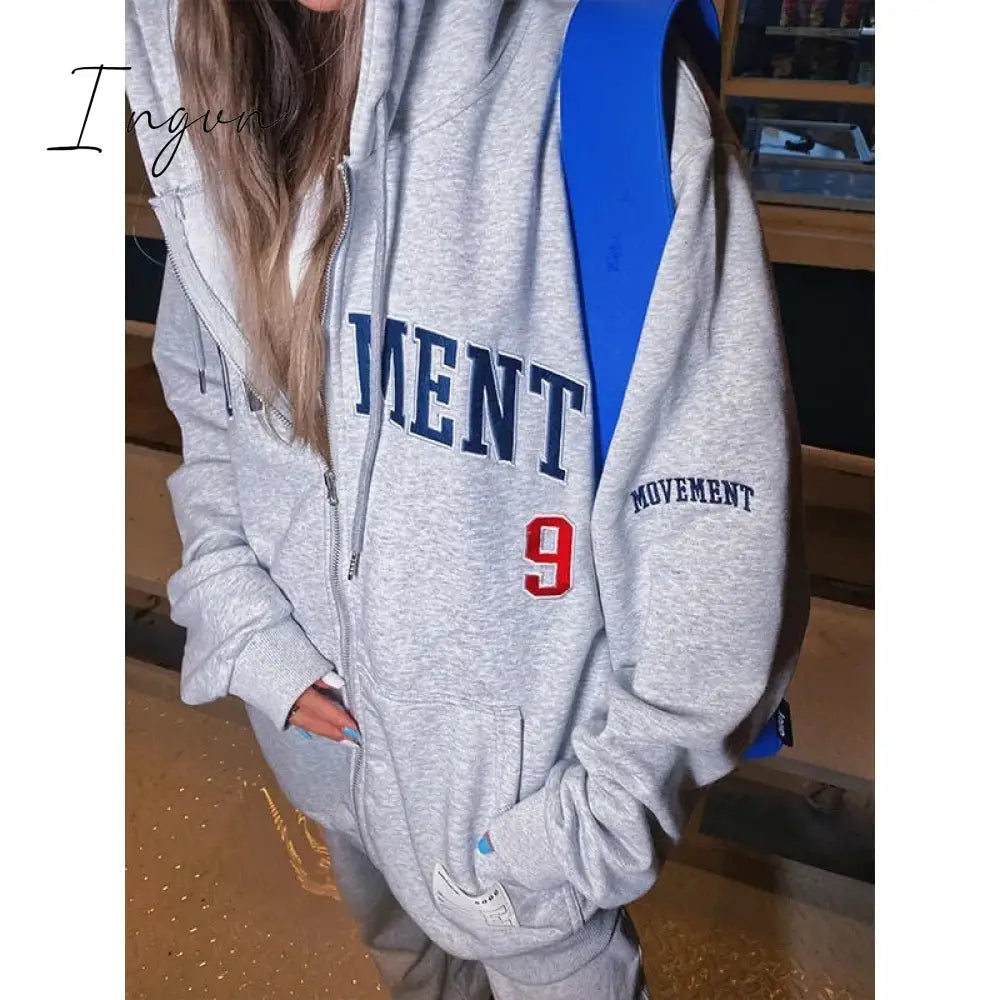 Ingvn - Y2K Vintage Oversized Women Hoodies Harajuku Aesthetic Zip Up Hooded Sweatshirt Top Long Sleeve E Girl Clothes Casual ins