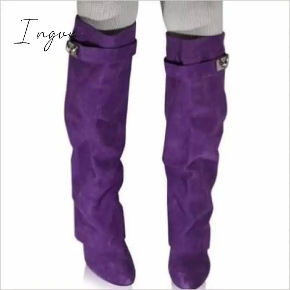 Ingvn - Stylish Faux Leather Hidden Heel Tall Boots