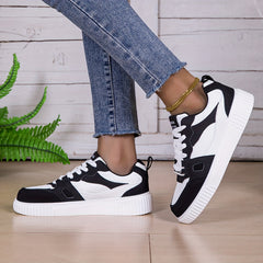 Women's Retro-Inspired Black & White Sneakers - Lightweight, Non-Slip Lace-Up Casual Shoes for All Seasons