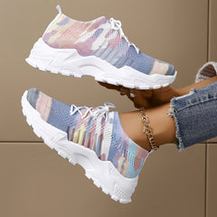 Women's Color Block Lightweight Mesh Sneakers, Low-Top Lace-up Casual Shoes, Breathable Comfortable Running Shoes