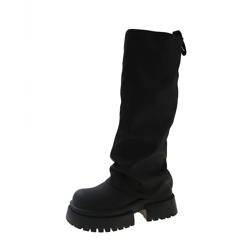 Ingvn  Winter Punk Style Women Knee High Boots Fashion Slip On Knight Long Booties Ladies Platform Thick Heels Botas Mujer