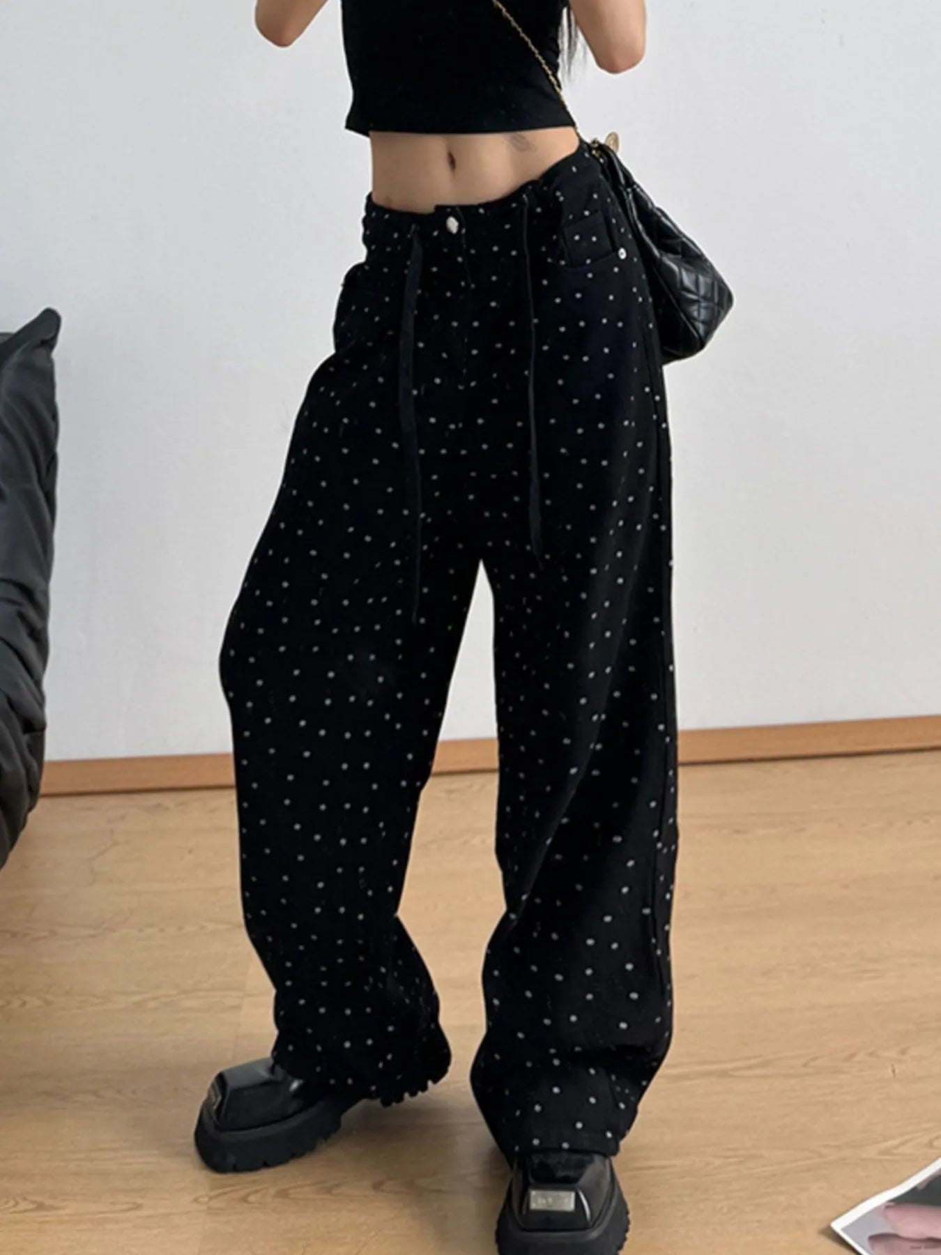 Polka Dot Wide Leg Drawstring Pants