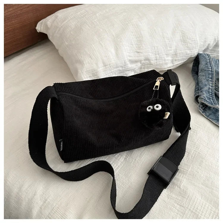 Ingvn  Solid Color Women's Corduroy Shoulder Bag Large Capacity Female Crossbody Bags Simple Design Ladies Casual Tote Purse Handbags