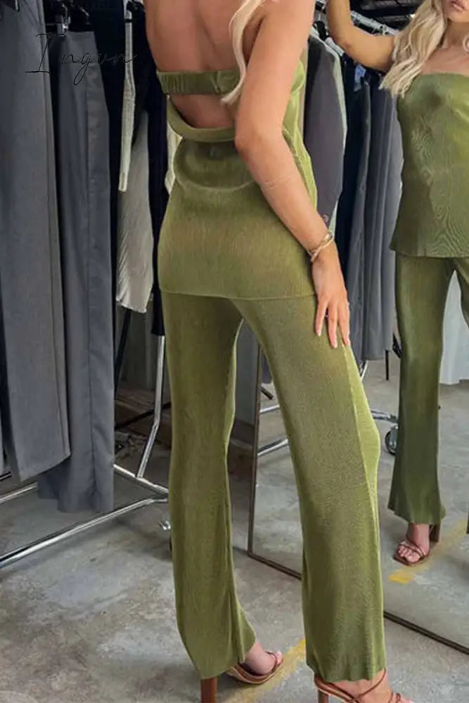 Ingvn- Sexy Solid Strapless Sleeveless Two Pieces