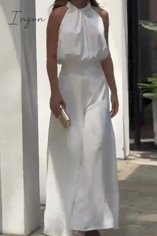 Ingvn - Elegant Solid Pocket Halter Sleeveless Two Pieces