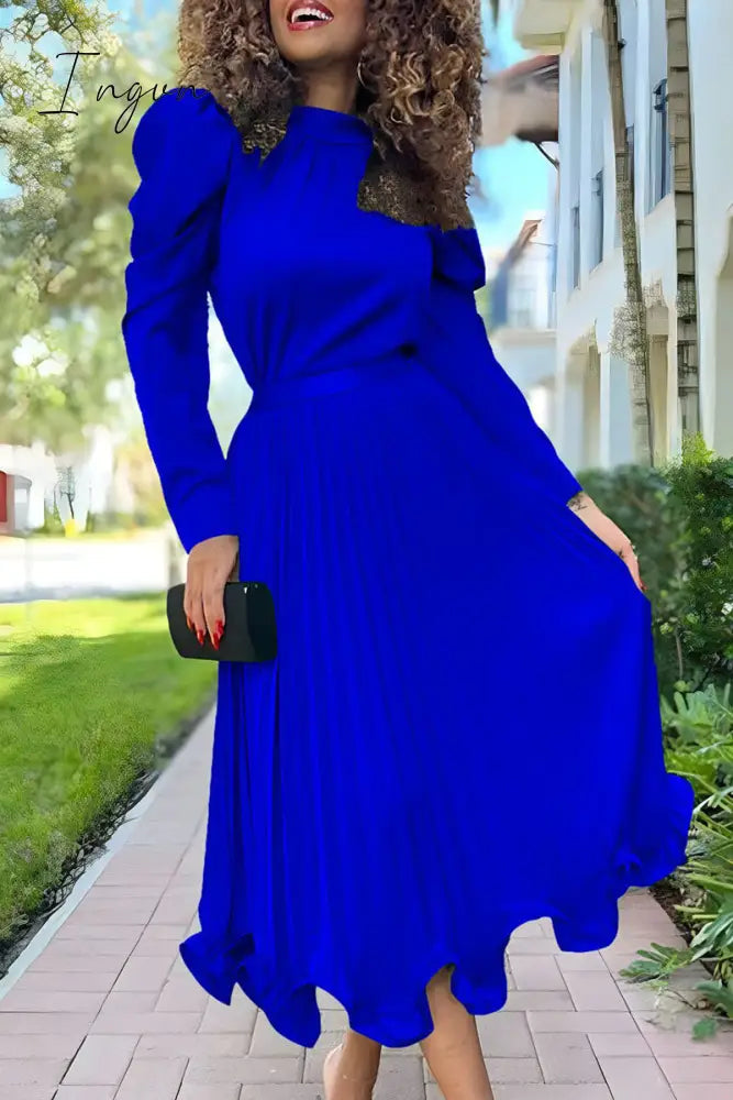 Ingvn - Elegant Solid Patchwork Fold Half A Turtleneck Long Sleeve Two Pieces(5 Colors)