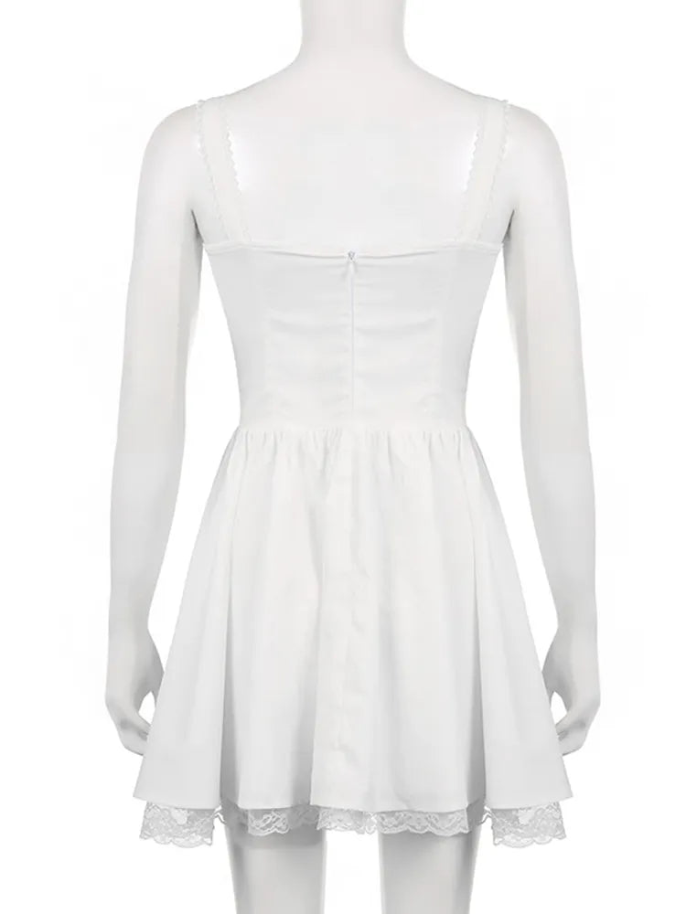 Lace Up Ruffle Backless Sexy Dresses Women Robes Elegant Evening Party Dress Mini Summer Dress