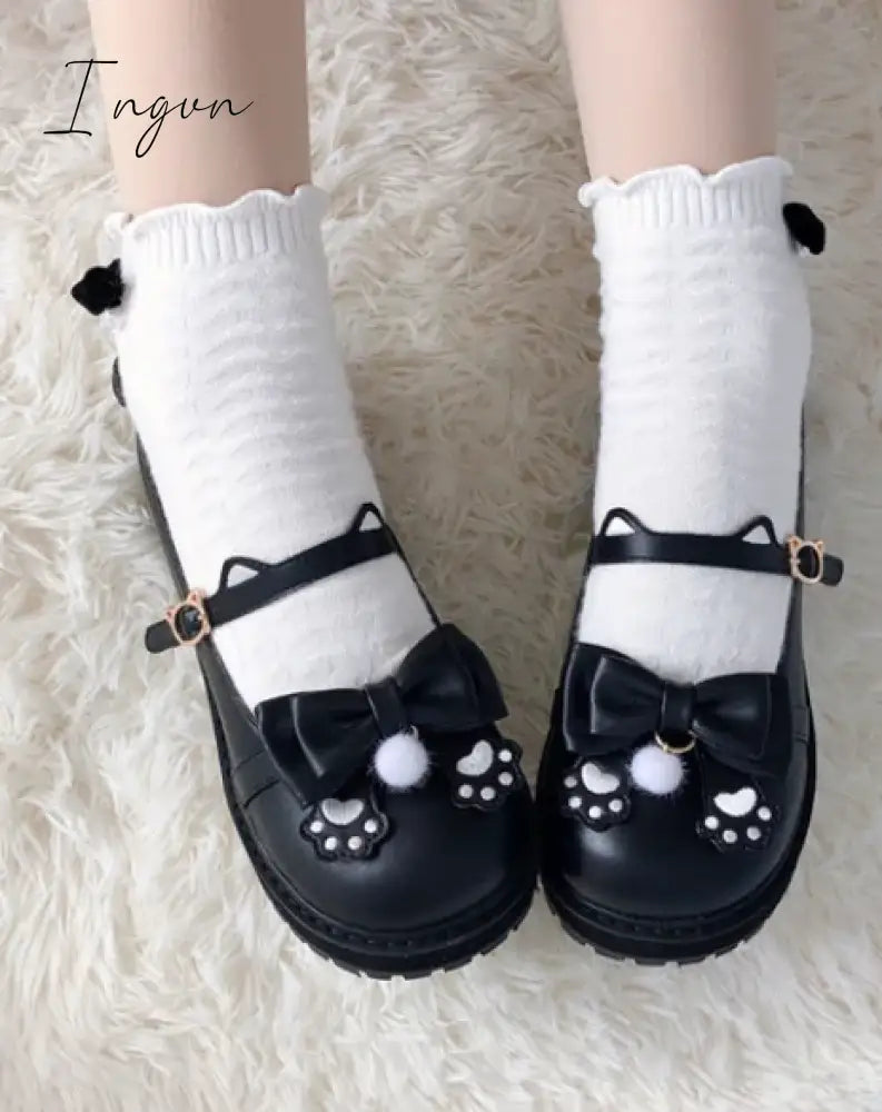Ingvn - Japanese Design Cat Paw Cosplay Lolita Sweet Girls Shoes Jk Platform Anime Big Size 34-41 Harujuku Kawaii Cute Women Shoes