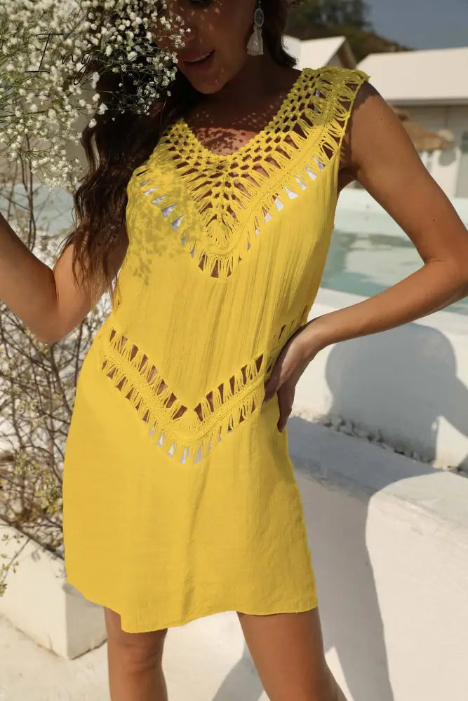 Ingvn - Beach Dress Tunic Cover Ups for Women Swimwear Pareo Up Outfits Swim Cover-ups Summer 2023 Women's White Knitted Dresses Sarong