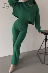 Ingvn - Casual Solid Solid Color Turtleneck Long Sleeve Two Pieces