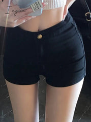 Ingvn - Black Jeans Shorts for Women 2023 New High Waisted Skinny Korean Fashion Chic Jeans Shorts Casual Straight Jeans Shorts