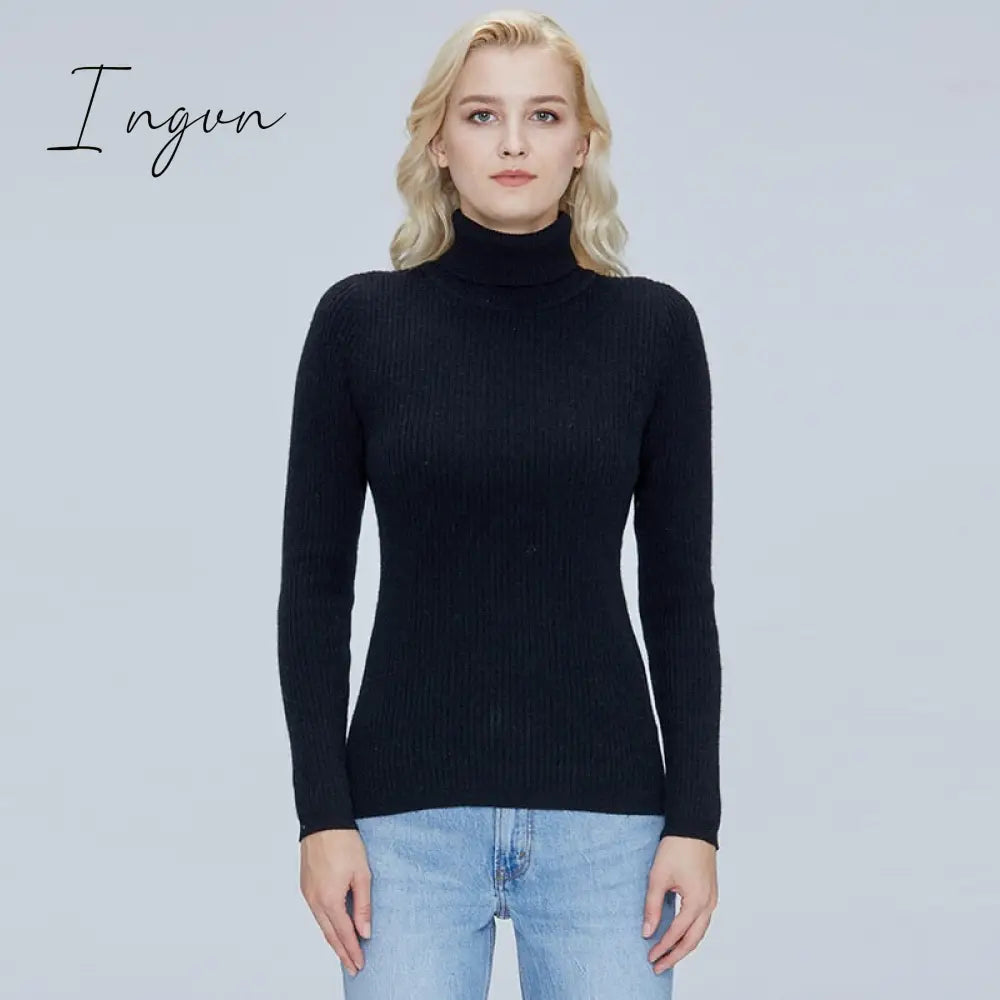 Ingvn - 100% Merino Wool Turtleneck Women Sweater Autumn Winter Warm Soft Jumper Women Knitted Pullover Femme Cashmere Sweater Knit