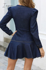 Ingvn - Casual Solid Patchwork V Neck Long Sleeve Dresses