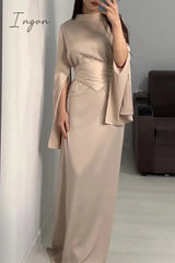 Elegant Solid Slit Half A Turtleneck Waist Skirt Dresses
