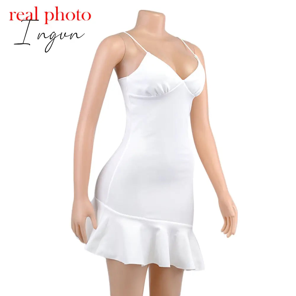 Ingvn - Spaghetti Straps Ruffles Mini Dress Club Party Elegant Sleeveless Slip Women's Summer Sundress Outfits Holiday
