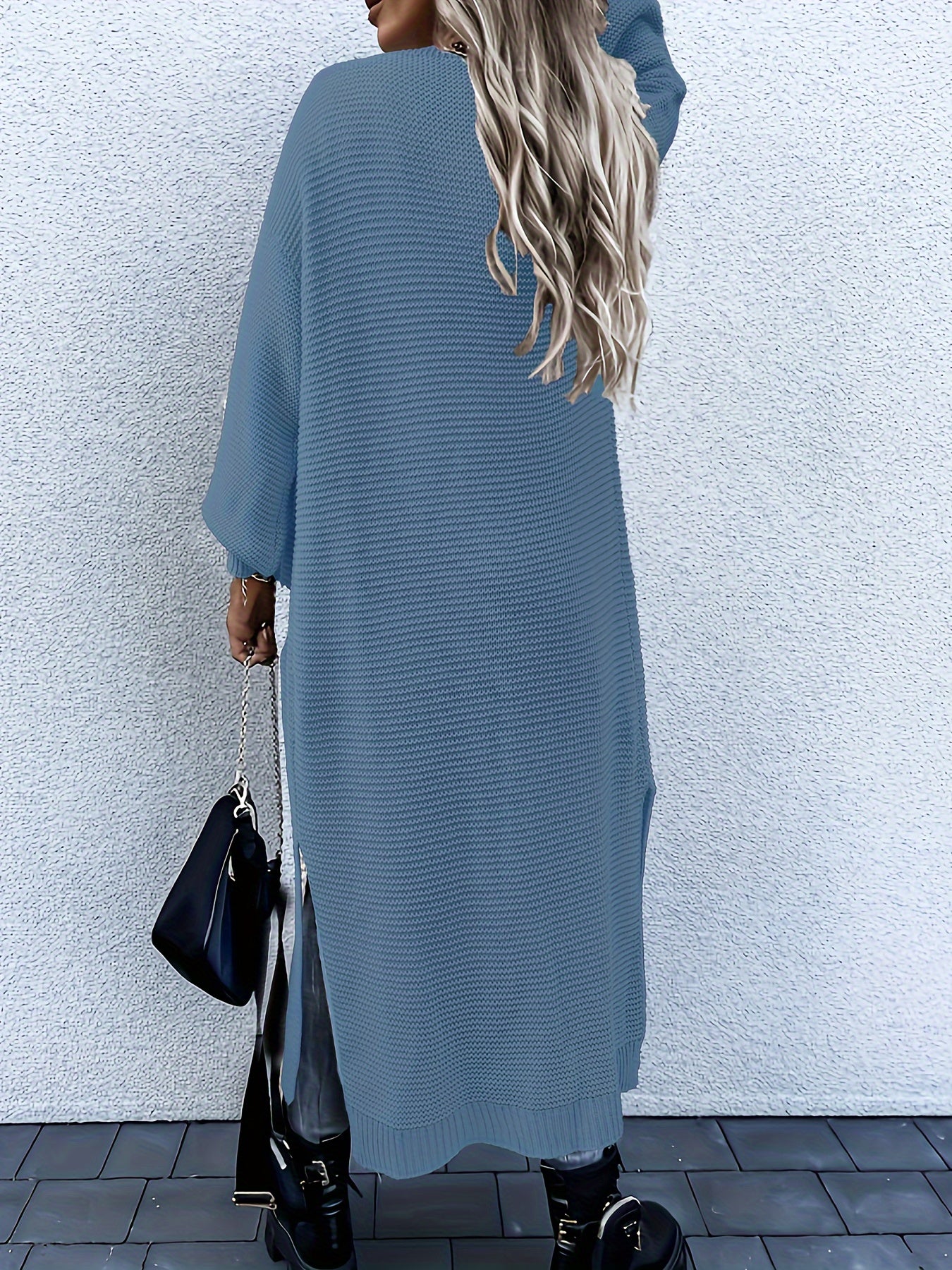 Women's Stylish All-Season Cardigan - Durable Knit with Chic Solid Color, Micro Elasticity, Open Front, and Side Splits
