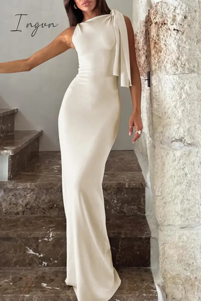Celebrities Elegant Solid Frenulum Oblique Collar One Step Skirt Dresses(5 Colors) Dresses/Maxi