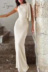 Celebrities Elegant Solid Frenulum Oblique Collar One Step Skirt Dresses(5 Colors) Dresses/Maxi