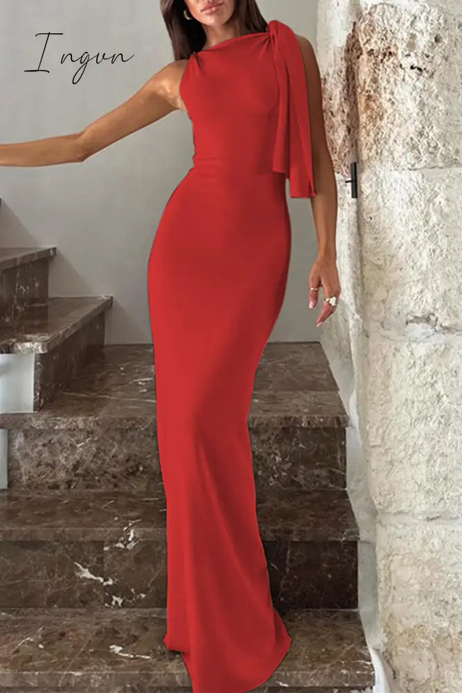 Celebrities Elegant Solid Frenulum Oblique Collar One Step Skirt Dresses(5 Colors) Red / S