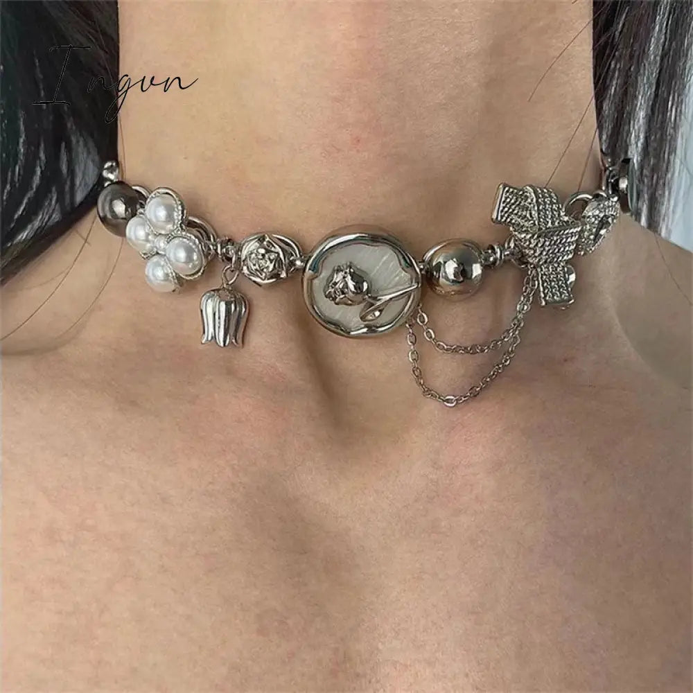 Vintage Bowknot Flower Zircon Choker Necklace for Women Punk Chinese Style Retro Short Neck Chain Unusual Y2K Fashion Jewelry