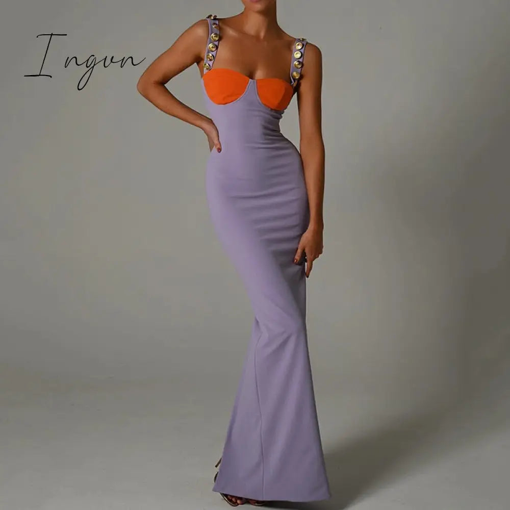 Ingvn - Elegant Strapless Sexy Bodycon Maxi Dress Summer Sleeveless Button Buckles Slim Bandage Long Party Women Dress Midi Vestidos