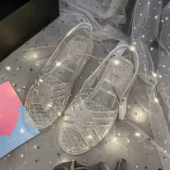 Ingvn  Sandals for Women with Low Heels Footwear Plastic Ladies Shoes Crystal Summer  Outdoor Jelly Pvc Trend Korea on Offer Casual
