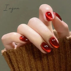 Wine Red Cat's Eye y2k Fake Nails With Designs Wearable Glitter False Nails Press on Square Nail Full Cover Artificial Nail Tips