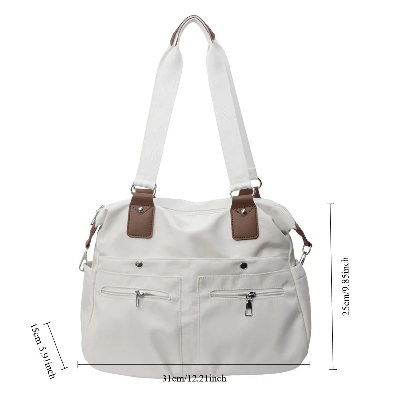 Ingvn  Simple Design Women Canvas Shoulder Bag Ladies Large Capacity Multilayer Travel Handlebag Sports Shopping Casual Tote Bag
