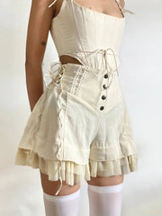Rockmore Mesh Patchwork Hot Sweet Shorts Gentle Cute High Waist Women Y2K Coquette Aesthetic Summer Casual Mini Short Pants