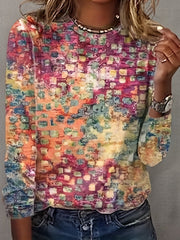 Graphic Print T-shirt, Vintage Crew Neck Long Sleeve T-shirt, Women's Clothing