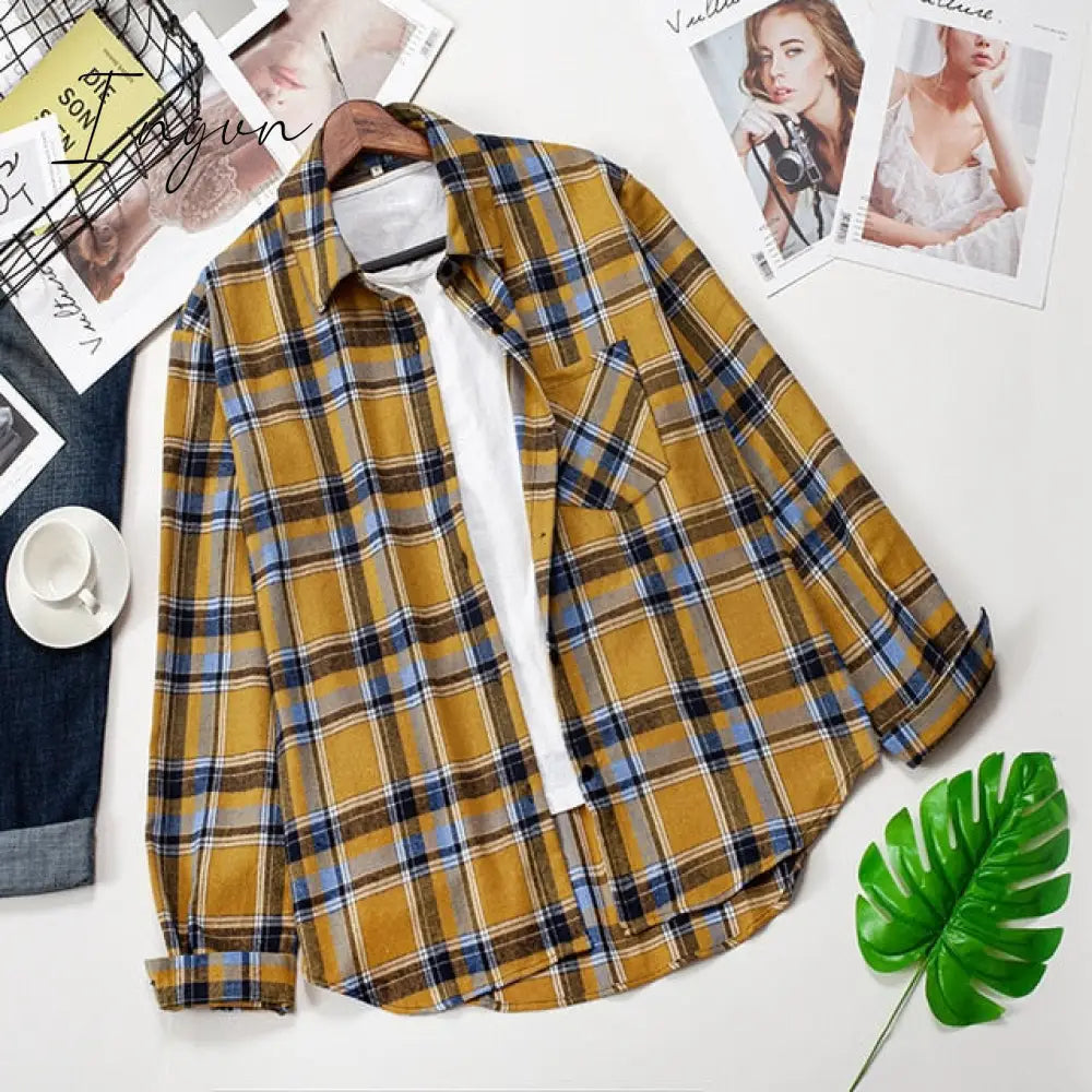 Ingvn - Plaid Shirts Womens Blouses Long Sleeve Lady Checked Tops Loose Female Outwear Casual Clothes Spring Autumn News
