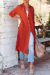 Ingvn - Casual Simplicity Solid Slit Turndown Collar Tops