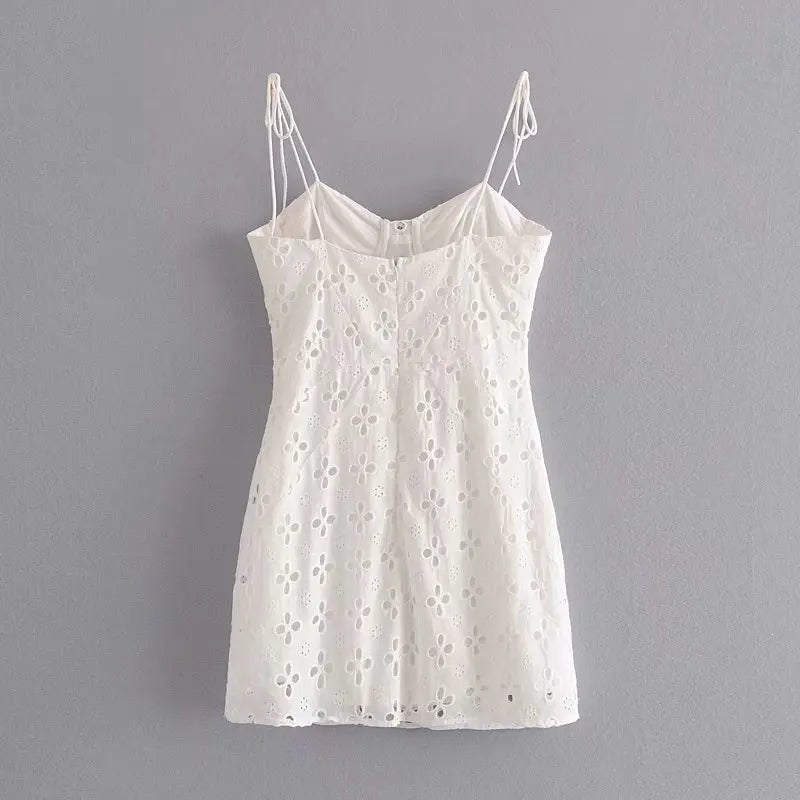 Voguable  Women Yellow Lace Trim Spaghetti Strap Bodycon Mini Dress Romantic Lady Backless Sleeveless Party Club Sexy Dress