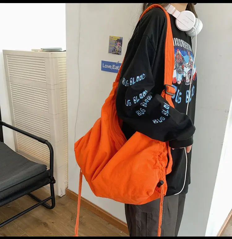 INGVN  Crossbody Bags for Women High-capacity Korean Simple Preppy Chic Solid Shoulder Handbags  New Casual Fashion Y2k Canvas Bag