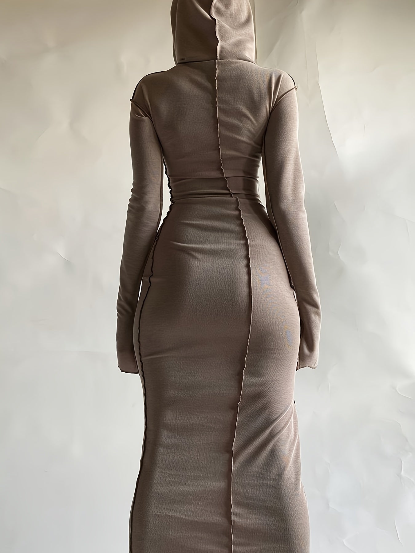 2024 Autumn New Style Reverse Edge Hooded Long Sleeve T-shirt Dress