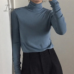 Ingvn - harajuku Solid Bottoming t Shirt Women Spring Autumn Tee Shirts Korean Turtleneck Slim Long Sleeve Black White T-shirts 90s tops