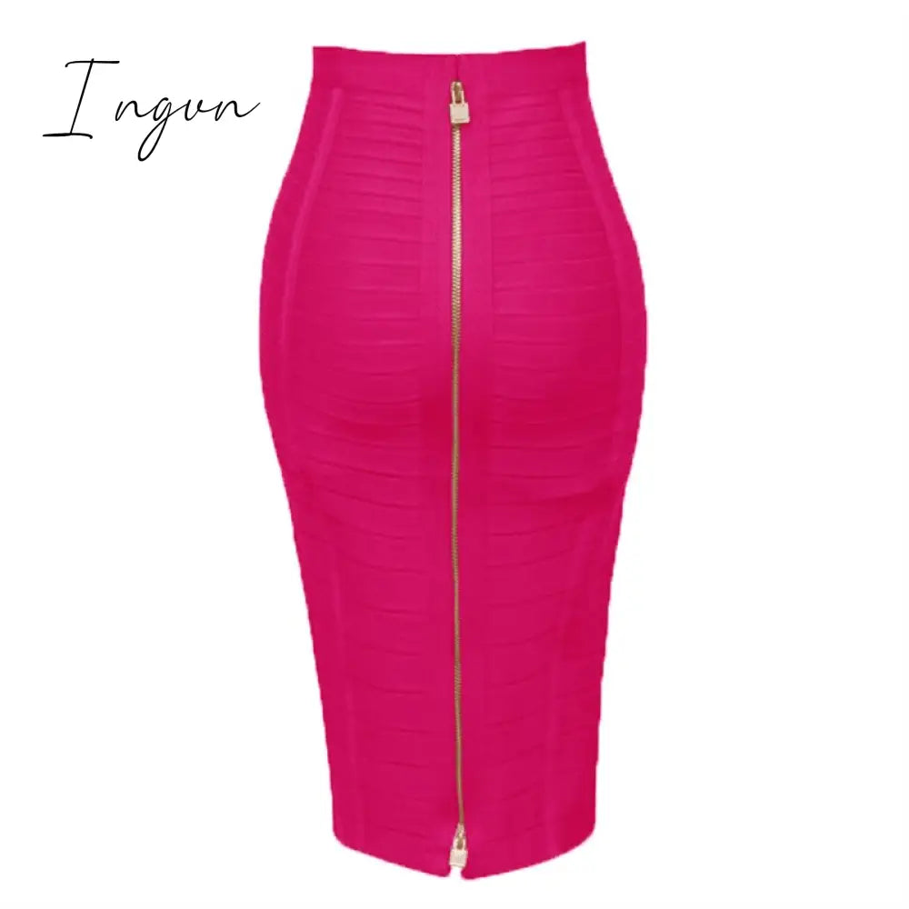 Ingvn - 16 Colors XL XXL Sexy Solid Zipper Orange Blue Black Red White Pink Bandage Skirt Women Elastic Bodycon Summer Pencil Skirt 58cm