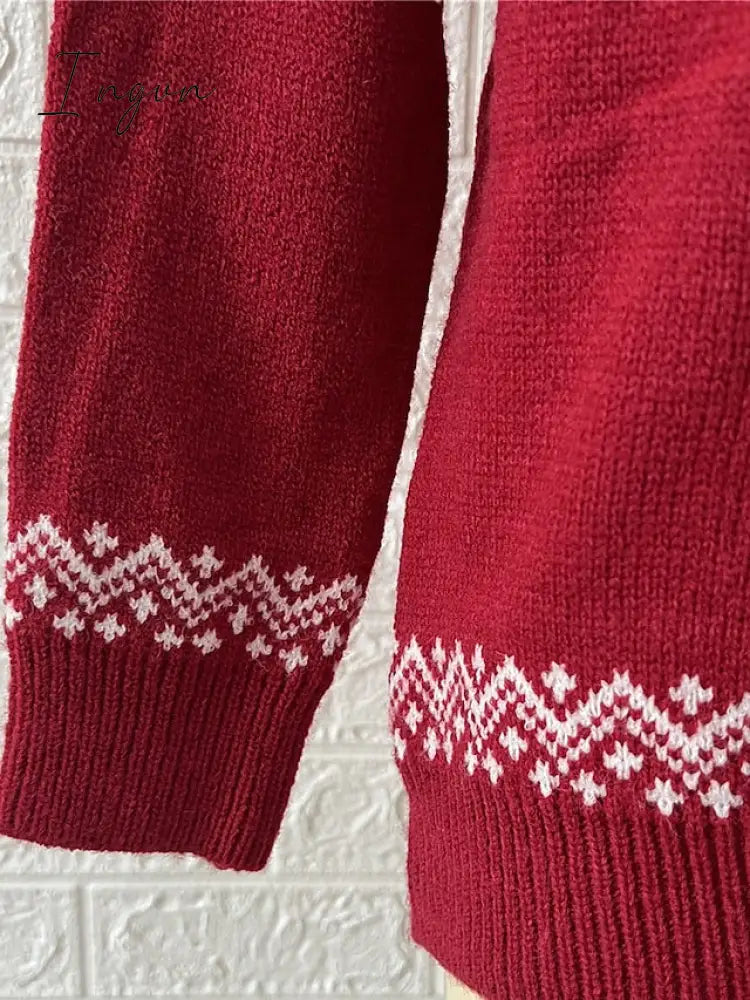 Ingvn - Women's Ugly Christmas Sweater Pullover Sweater Jumper Jumper Ribbed Knit Patchwork Geometric Turtleneck Stylish Casual Christmas Daily Fall Winter Red S M L