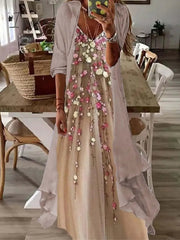 Ingvn - Women's Casual Dress Dress Set Two Piece Dress Long Dress Maxi Dress Purple Brown Green Half Sleeve Flower Print Summer Spring V Neck Fashion Vacation 2023 S M L XL XXL 3XL
