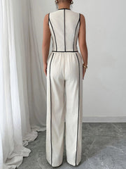 Contrast Trim V-Neck Vest and Pants Set