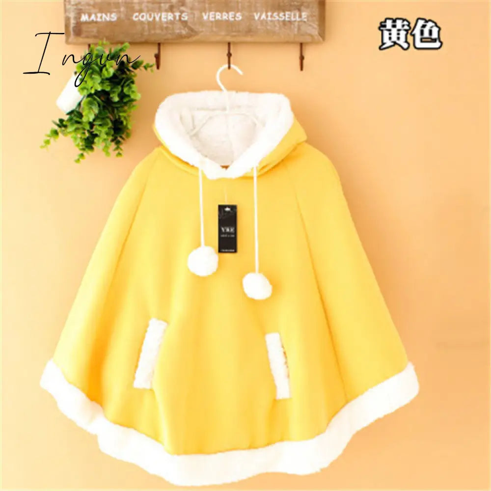 Ingvn - Lolita Cloak Harajuku Hoody Cloak Japanese Angry Cat Christmas Deer Fleece Cape Loose Pullover Batwing Sleeve Hoodie Coat