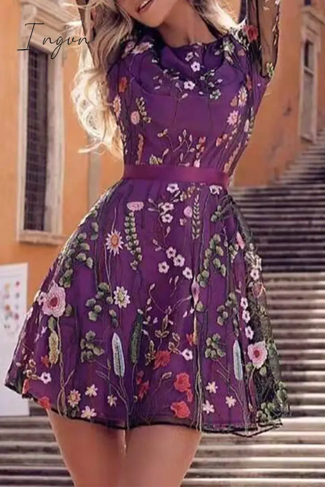 Ingvn - Sexy Bohemian Embroidery Lace O Neck Princess Dresses