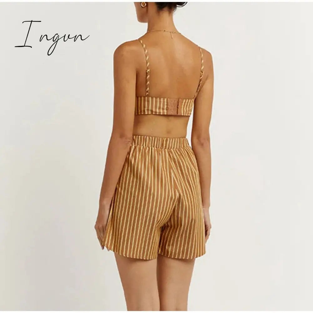Ingvn - Women Tracksuits Shirt With Mini Shorts Cotton Two Pieces Sets Summer Fashion Clothing Outfits Women Blouses Fashion Tracksuits
